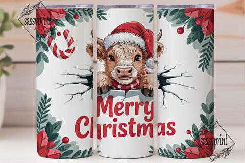 Christmas Highland Cow 20oz Tumbler Wrap Sublimation sassyprint 
