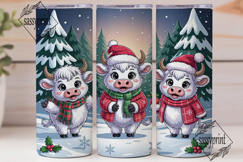 Christmas Highland Cow 20oz Tumbler Wrap Sublimation sassyprint 