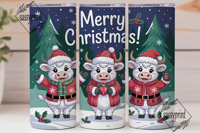 Christmas Highland Cow 20oz Tumbler Wrap Sublimation sassyprint 