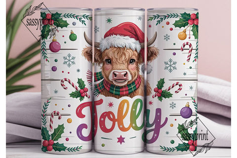 Christmas Highland Cow 20oz Tumbler Wrap Sublimation sassyprint 