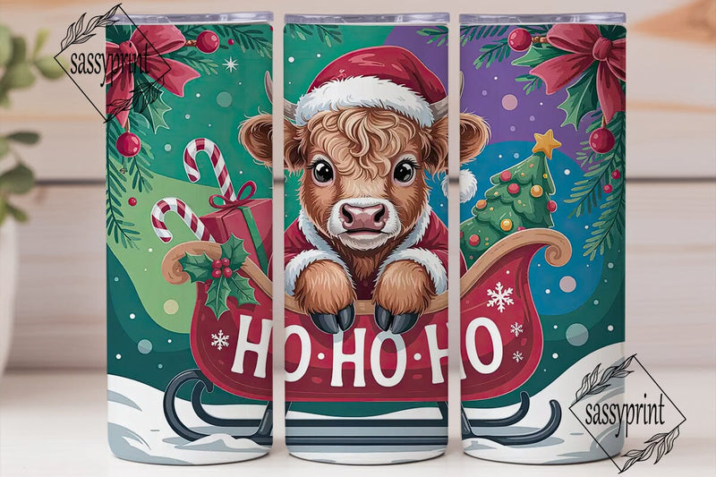 Christmas Highland Cow 20oz Tumbler Wrap Sublimation sassyprint 