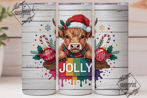 Christmas Highland Cow 20oz Tumbler Wrap Sublimation sassyprint 