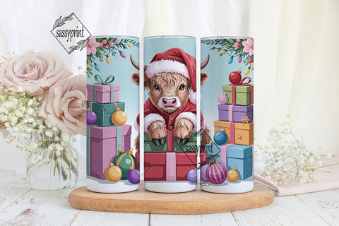 Christmas Highland Cow 20oz Tumbler Wrap Sublimation sassyprint 