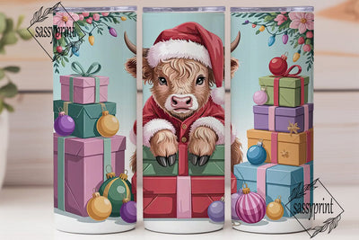 Christmas Highland Cow 20oz Tumbler Wrap Sublimation sassyprint 
