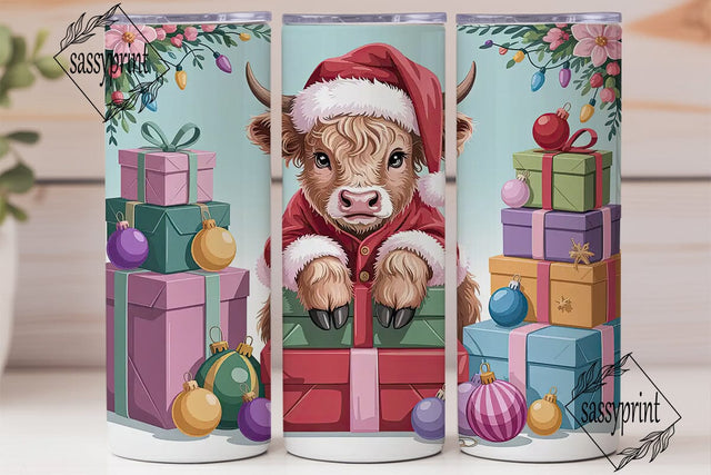 Christmas Highland Cow 20oz Tumbler Wrap Sublimation sassyprint 