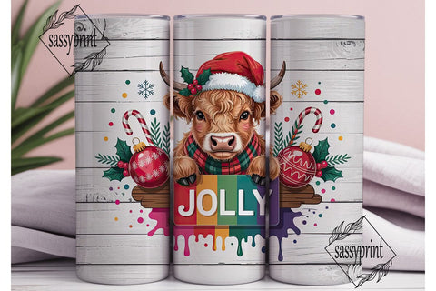 Christmas Highland Cow 20oz Tumbler Wrap Sublimation sassyprint 