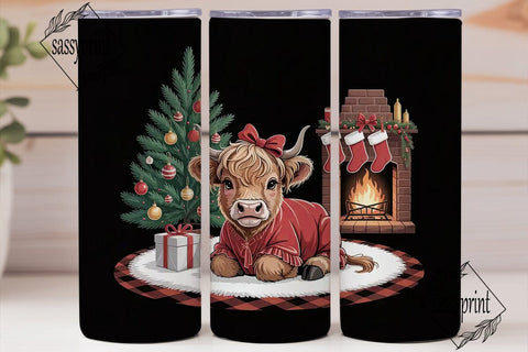 Christmas Highland Cow 20oz Tumbler Wrap Sublimation sassyprint 