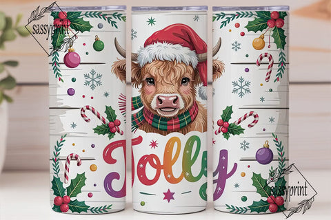 Christmas Highland Cow 20oz Tumbler Wrap Sublimation sassyprint 