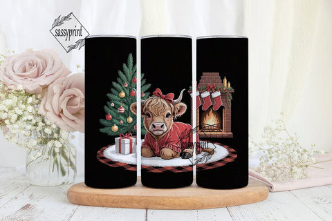 Christmas Highland Cow 20oz Tumbler Wrap Sublimation sassyprint 