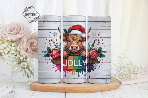 Christmas Highland Cow 20oz Tumbler Wrap Sublimation sassyprint 