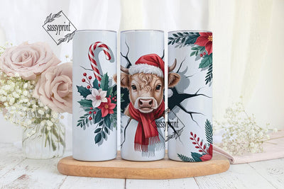 Christmas Highland Cow 20oz Tumbler Wrap Sublimation sassyprint 