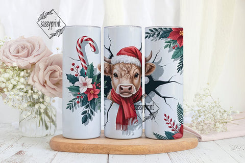 Christmas Highland Cow 20oz Tumbler Wrap Sublimation sassyprint 