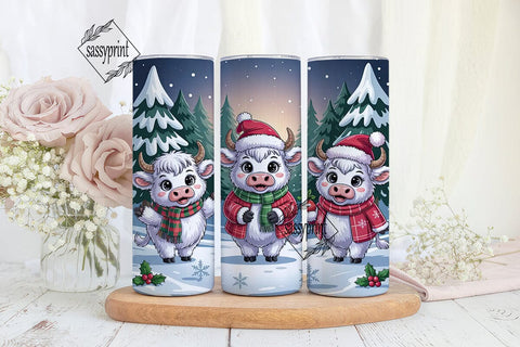 Christmas Highland Cow 20oz Tumbler Wrap Sublimation sassyprint 