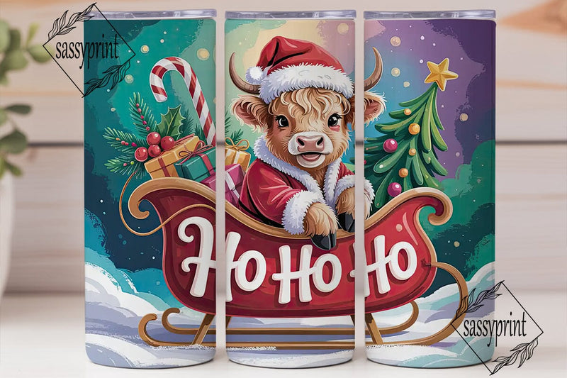 Christmas Highland Cow 20oz Tumbler Wrap Sublimation sassyprint 