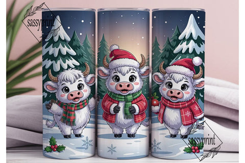 Christmas Highland Cow 20oz Tumbler Wrap Sublimation sassyprint 