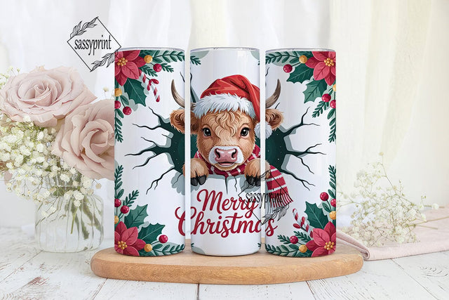 Christmas Highland Cow 20oz Tumbler Wrap Sublimation sassyprint 