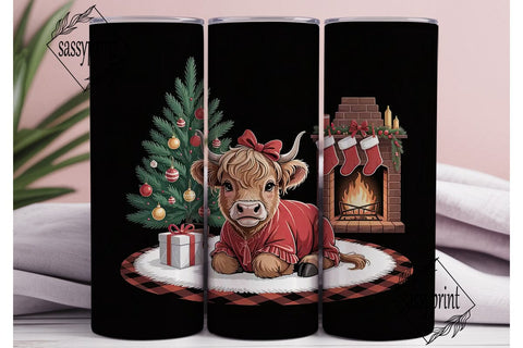 Christmas Highland Cow 20oz Tumbler Wrap Sublimation sassyprint 