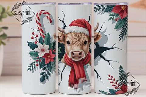 Christmas Highland Cow 20oz Tumbler Wrap Sublimation sassyprint 
