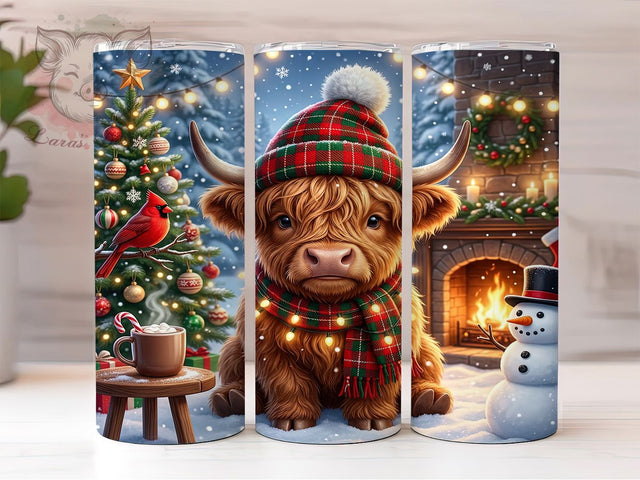 Christmas Highland Cow 20oz Tumbler, Xmas Highland Cow, Christmas Highland, Highland Cow Tumbler, Christmas Cow Wrap, 20oz Tumbler Wrap, Christmas Tumbler, Highland Cow PNG Sublimation Lara' s Designs 
