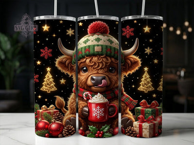 Christmas Highland Cow 20oz Tumbler, Xmas Highland Cow, Christmas Highland, Highland Cow Tumbler, Christmas Cow Wrap, 20oz Tumbler Wrap, Christmas Tumbler, Highland Cow PNG Sublimation SvggirlplusArt 