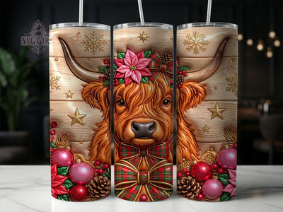 Christmas Highland Cow 20oz Tumbler, Xmas Highland Cow, Christmas Highland, Highland Cow Tumbler, Christmas Cow Wrap, 20oz Tumbler Wrap, Christmas Tumbler, Highland Cow PNG Sublimation SvggirlplusArt 