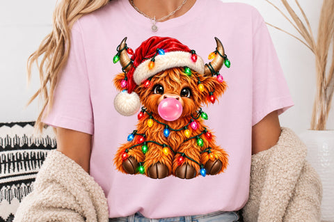 Christmas Highland Cow Bubblegum PNG Sublimation nirmal108roy 