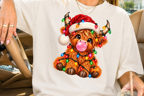 Christmas Highland Cow Bubblegum PNG Sublimation nirmal108roy 