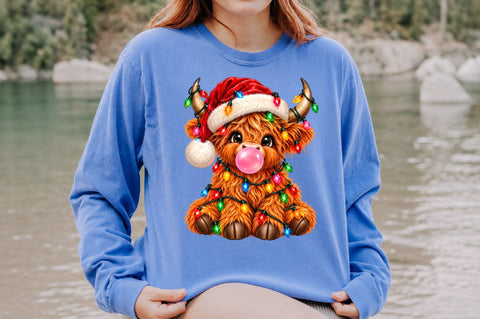 Christmas Highland Cow Bubblegum PNG Sublimation nirmal108roy 