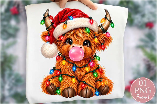 Christmas Highland Cow Bubblegum PNG Sublimation nirmal108roy 