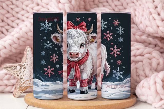 Christmas Highland Cow Calf 20oz Tumbler Sublimation DesignSVG 