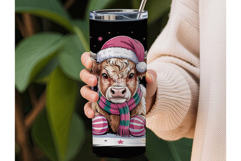 Christmas Highland Cow Calf 20oz Tumbler Sublimation DesignSVG 