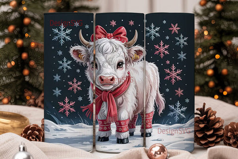 Christmas Highland Cow Calf 20oz Tumbler Sublimation DesignSVG 