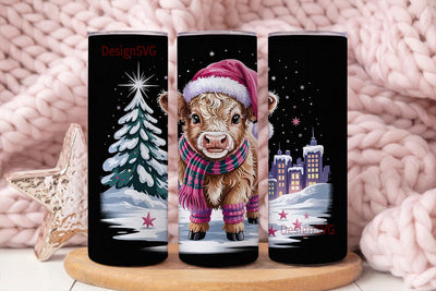 Christmas Highland Cow Calf 20oz Tumbler Sublimation DesignSVG 