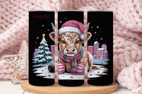 Christmas Highland Cow Calf 20oz Tumbler Sublimation DesignSVG 