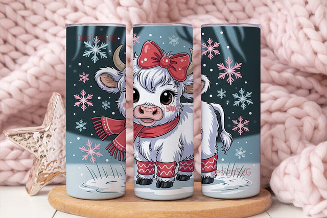 Christmas Highland Cow Calf 20oz Tumbler Sublimation DesignSVG 