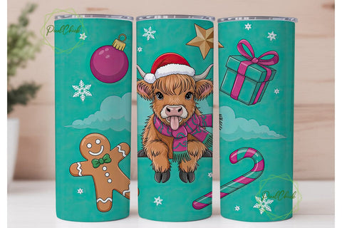 Christmas Highland Cow Calf 20oz Tumbler Sublimation PixelChick 