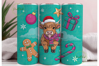 Christmas Highland Cow Calf 20oz Tumbler Sublimation PixelChick 