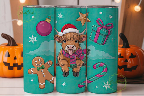 Christmas Highland Cow Calf 20oz Tumbler Sublimation PixelChick 