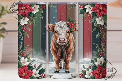 Christmas Highland Cow Calf 20oz Tumbler Sublimation sassyprint 