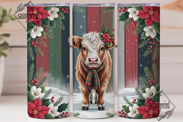 Christmas Highland Cow Calf 20oz Tumbler Sublimation sassyprint 