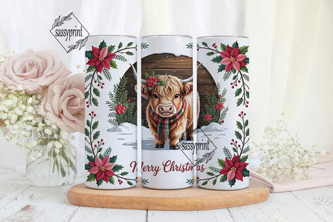 Christmas Highland Cow Calf 20oz Tumbler Sublimation sassyprint 