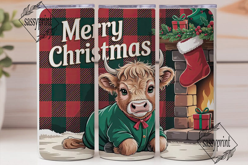 Christmas Highland Cow Calf 20oz Tumbler Sublimation sassyprint 