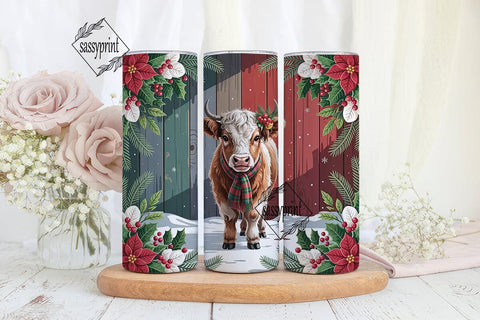 Christmas Highland Cow Calf 20oz Tumbler Sublimation sassyprint 