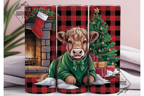 Christmas Highland Cow Calf 20oz Tumbler Sublimation sassyprint 