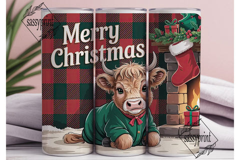 Christmas Highland Cow Calf 20oz Tumbler Sublimation sassyprint 