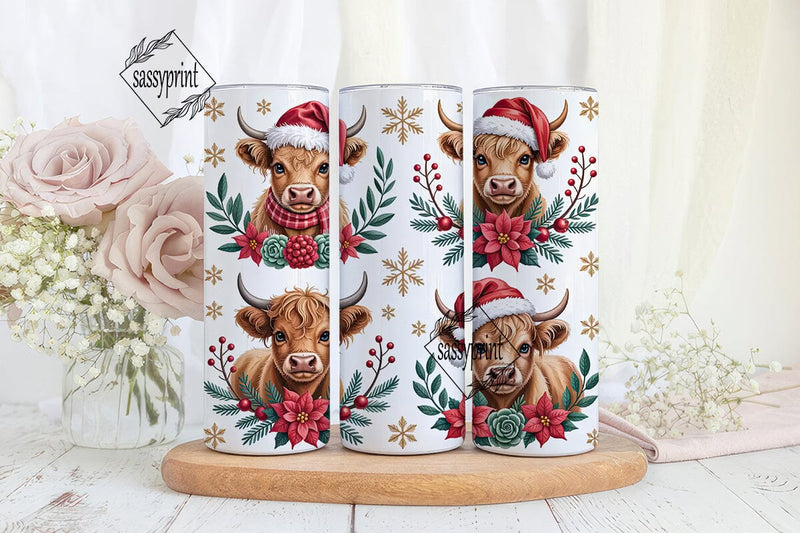 Christmas Highland Cow Calf 20oz Tumbler Sublimation sassyprint 