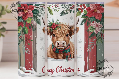 Christmas Highland Cow Calf 20oz Tumbler Sublimation sassyprint 