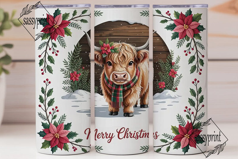 Christmas Highland Cow Calf 20oz Tumbler Sublimation sassyprint 