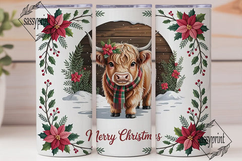 Christmas Highland Cow Calf 20oz Tumbler Sublimation sassyprint 