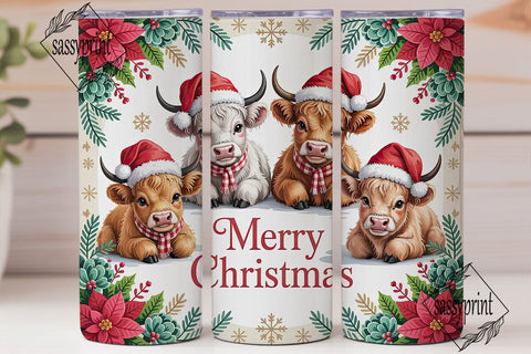 Christmas Highland Cow Calf 20oz Tumbler Sublimation sassyprint 